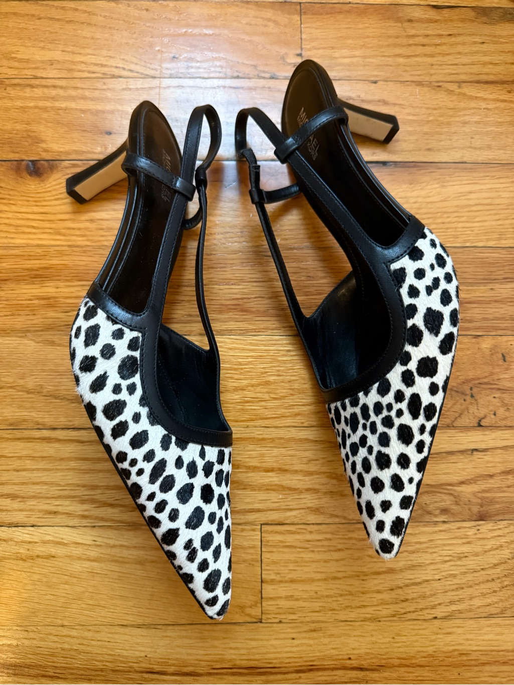 Michael Michael Kors Black And White Dalmatian Print Pointed Slingback Heels